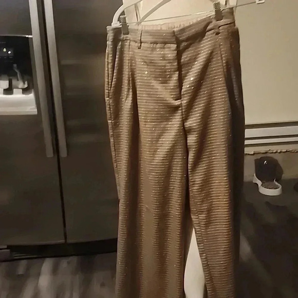 HOUSE OF HARLOW 1960 TAN & BLACK SEQUIN TWEED TROUSER CROP TOP SET SIZE S - Picture 5 of 7